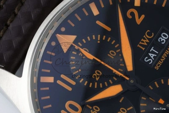 MIROTIME 0126 Pilot Chrono SS AZF 1:1 Best Edition Black Dial Orange Markers on Brown Leather Strap A EasyCare 7065